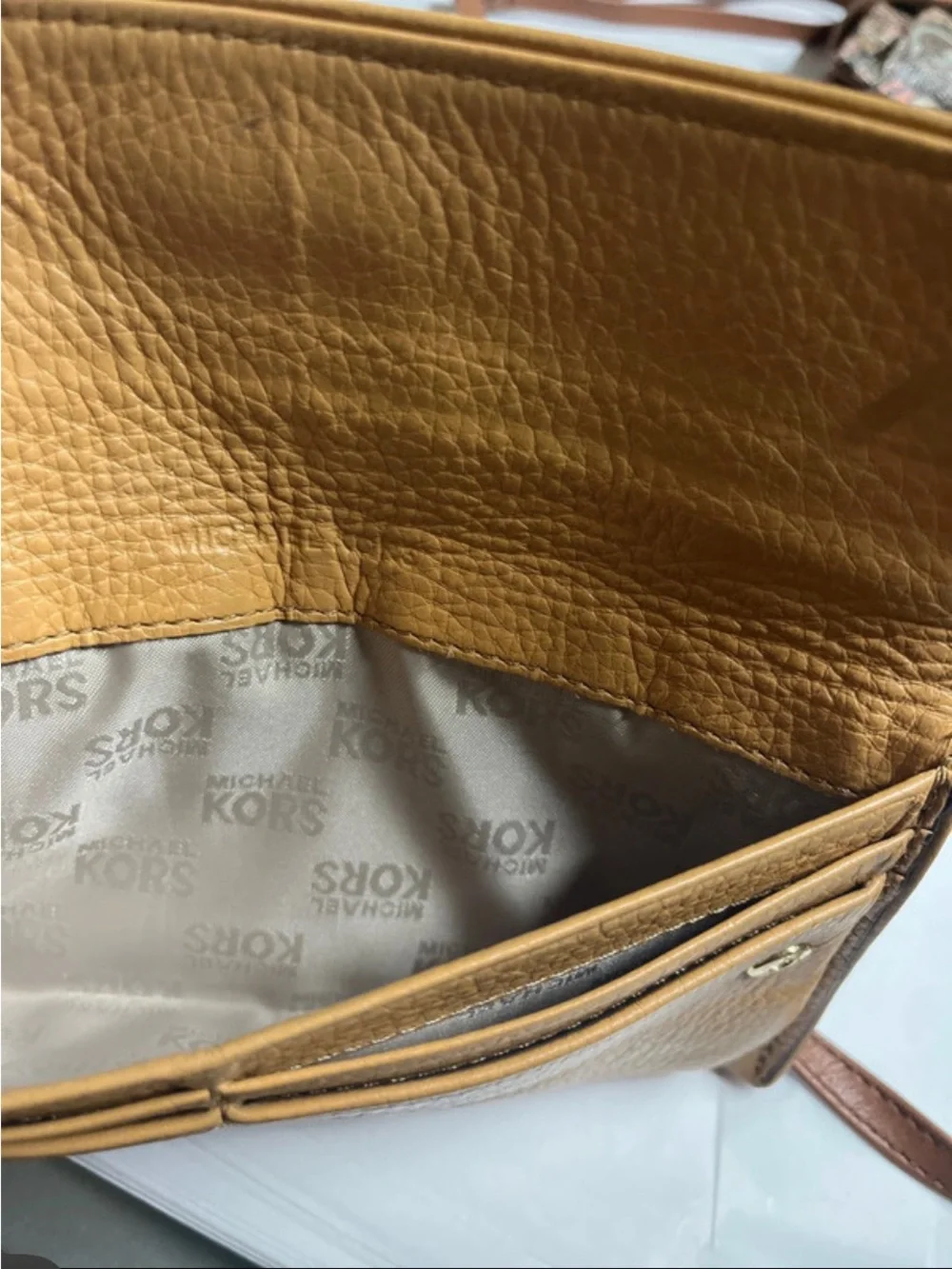 Michael Kors Camel Leather Continental Clutch Wallet with Gold Plaque